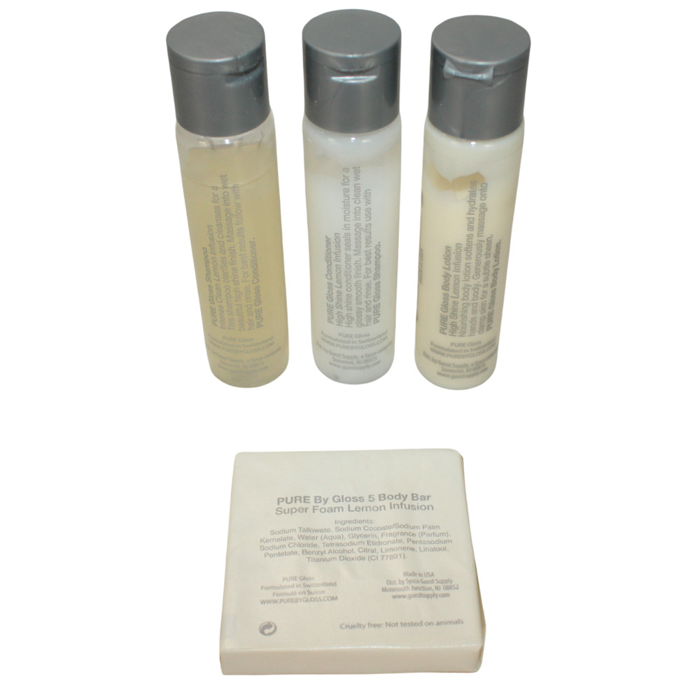 PURE by Gloss Trial/Travel/Sample Set of 4 Shampoo Conditioner Lotion Body Bar - Picture 2 of 2